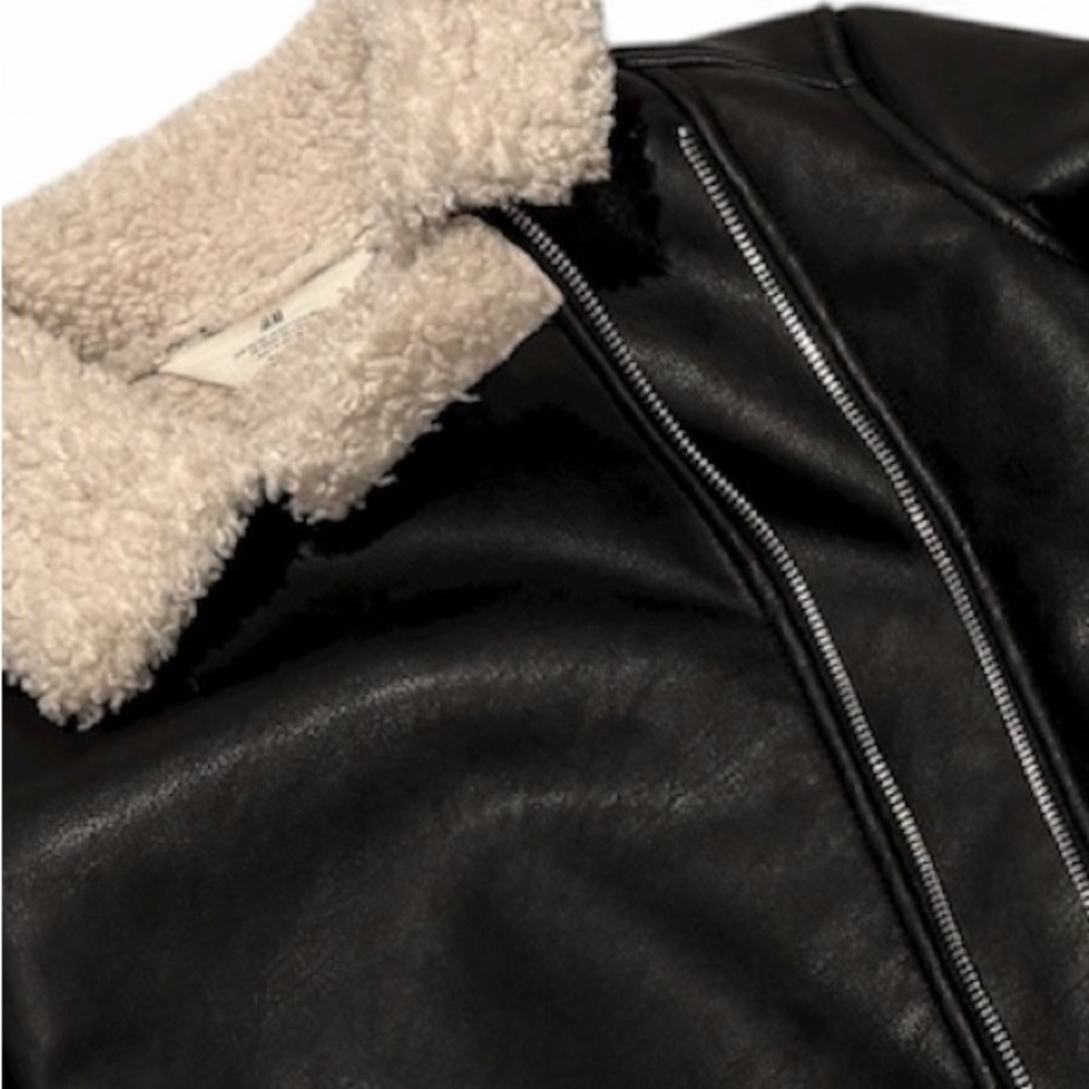 VGUC H&M Faux Leather Faux Wool Stylish Black and White Jacket, Unisex (6-7 yrs) - Picture 4 of 14